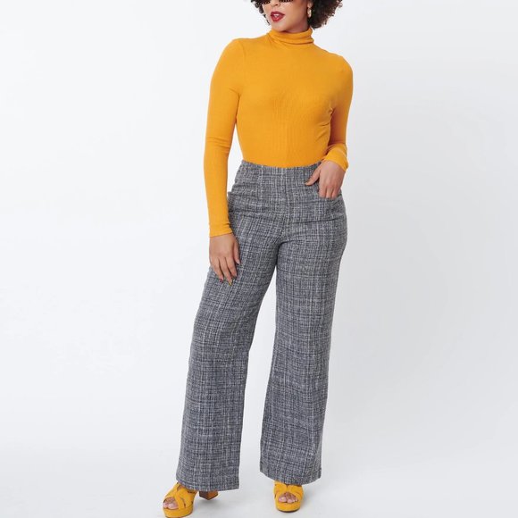 Unique Vintage Pants - Unique Vintage Black & Grey Tweed Abia Pants